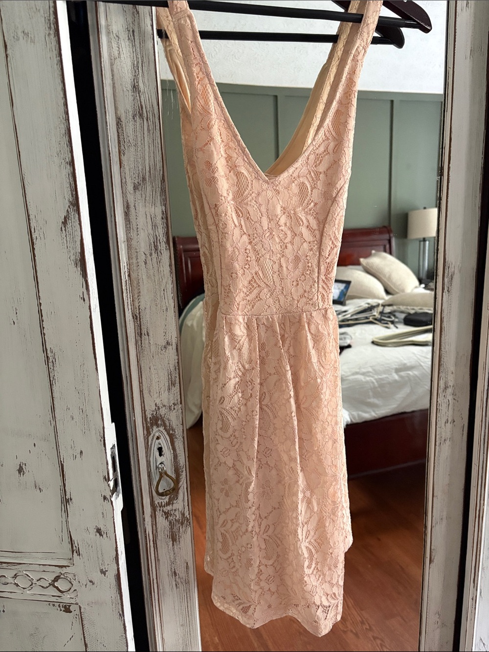 Peach Lace Crossback Fit-and-Flare Dress